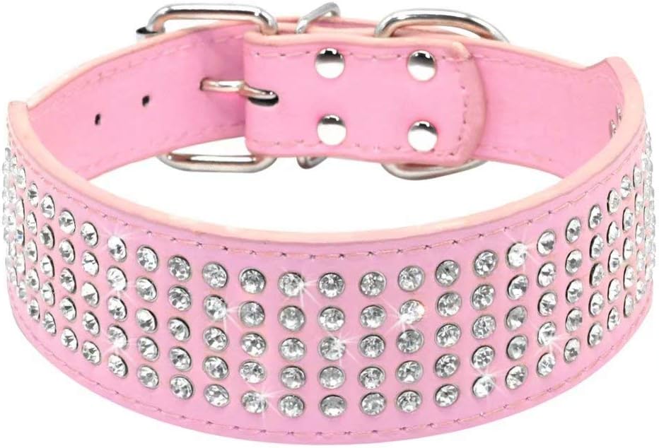Berry Pet Rhinestones Dog Collars - 5 Rows Full Sparkly Crystal Diamonds Studded PU Leather - 2 Inch Wide -Beautiful Bling Pet…