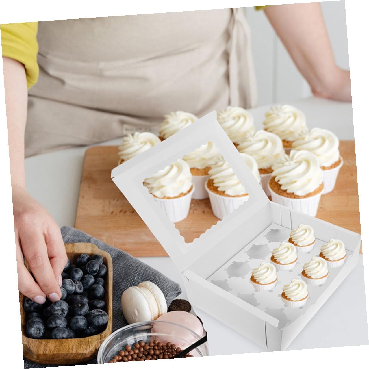 10pcs Baking Packing Box with Window, White Cardboard Cupcake Carriers for Muffins and Egg Tarts, Paper Bakery Storage Container for Parties and Home Use