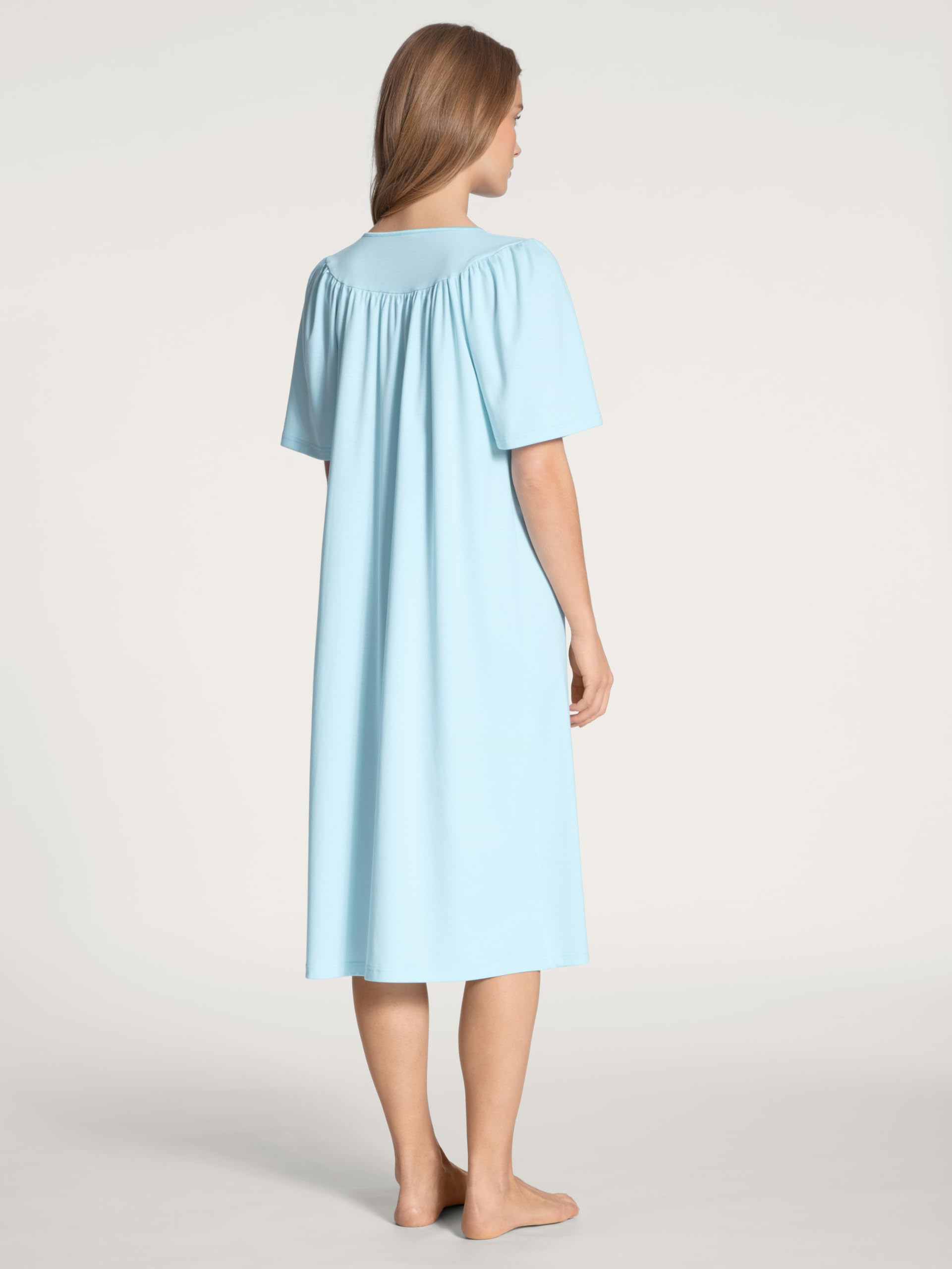 CALIDA Soft Cotton Kurzarm-Nachthemd Damen | 100% Baumwolle, mit sanft glänzender Satin-Paspelierung, Länge 110cm