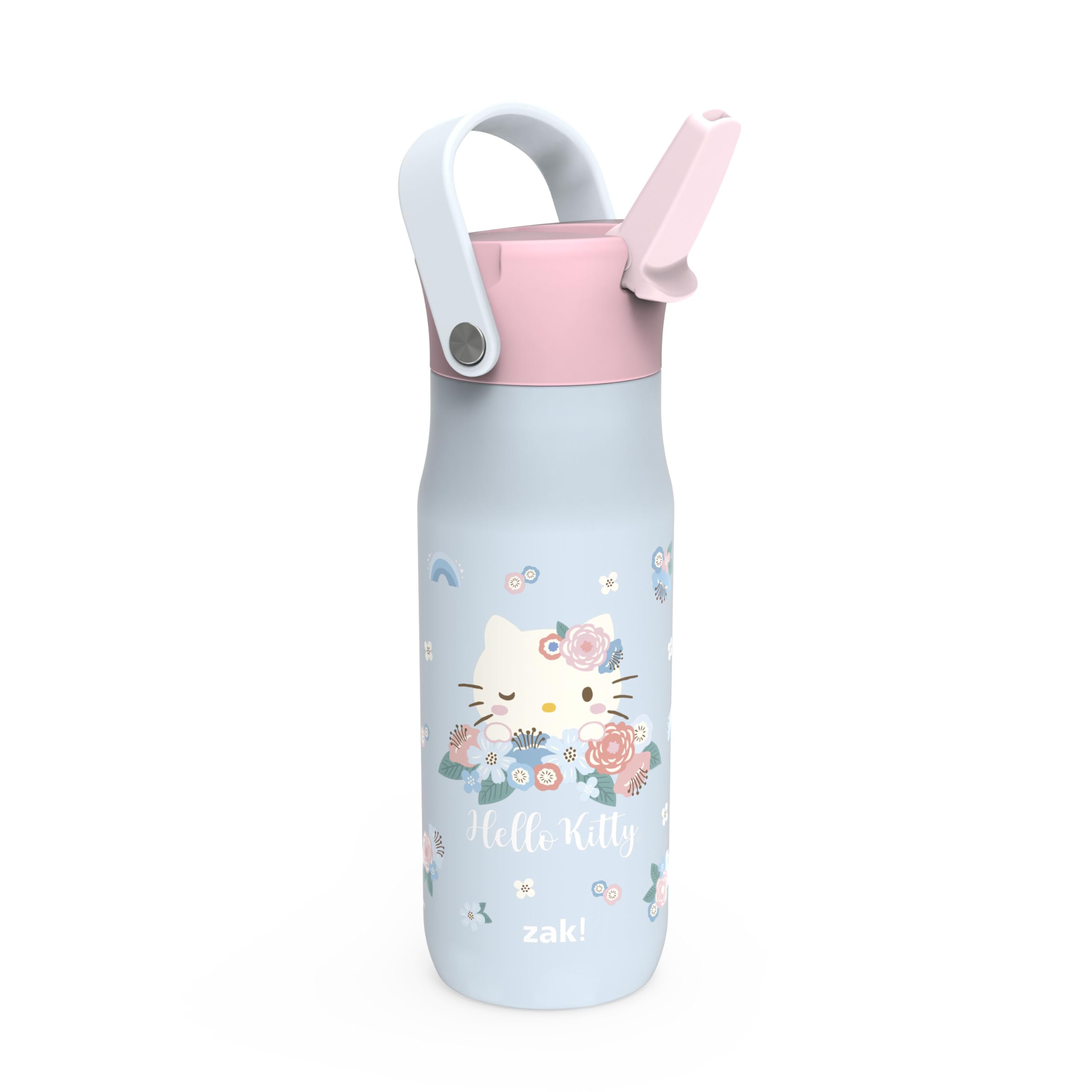 Zak Designs Harmony Hello Kitty 20oz Water Bottle for Travel or At Home, Recycled Stainless Steel is Leak-Proof When Closed and Vacuum Insulated with Straw Lid and Carry Handle