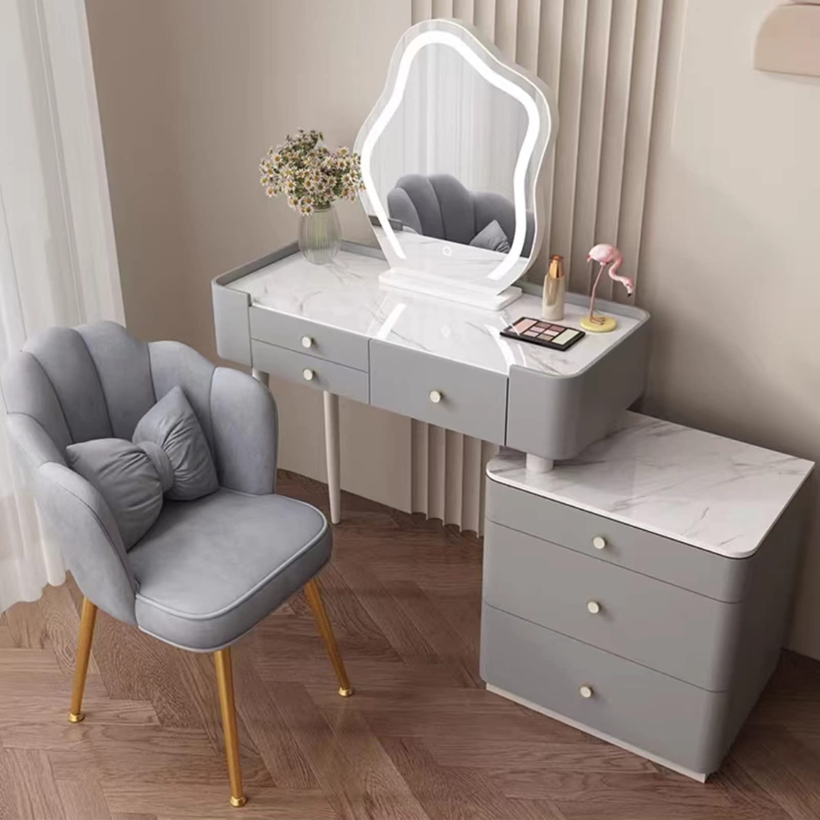 Amazon｜ドレッサー ル360°回転ミラー、LED照明付き化粧台、鏡台デスク