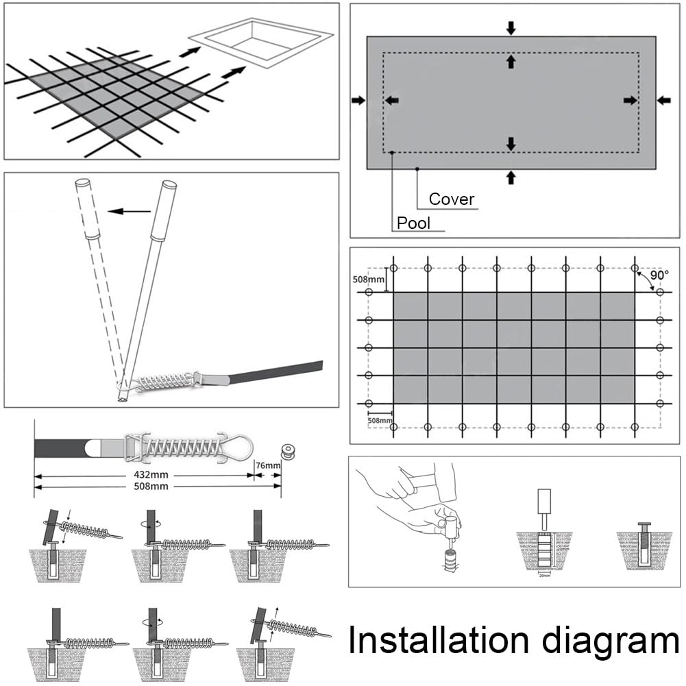 Cubierta rectangular para piscina de 3,5 x 7 m, malla permeable duradera con anclajes, protector de seguridad para nadar al aire libre contra hojas y escombros