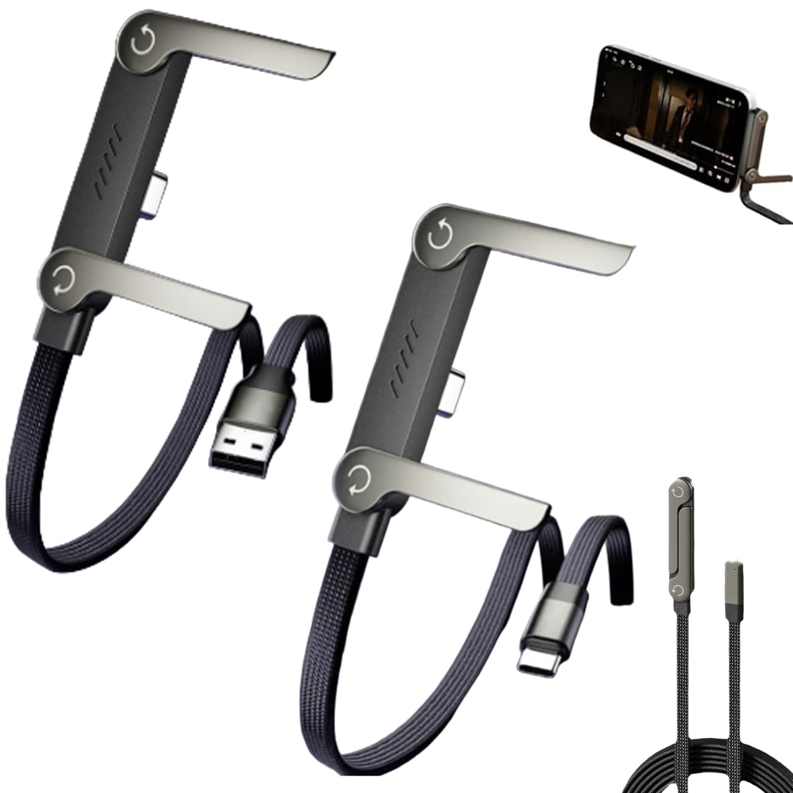 Cargador y soporte para teléfono, cable de carga súper rápida 2 en 1 duradero para juegos y oficina, diseño plegable, ideal para viajes