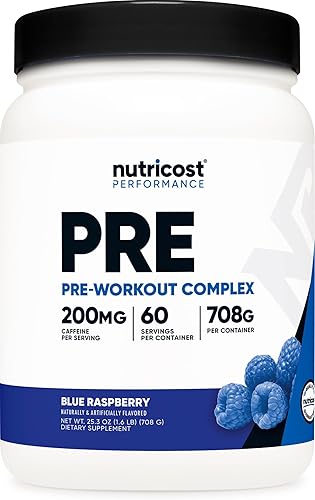 Nutricost Polvo complejo pre-entrenamiento (60 porciones, frambuesa azul) - Suplemento pre-entrenamiento con beta-alanina, taurina y aminoácidos