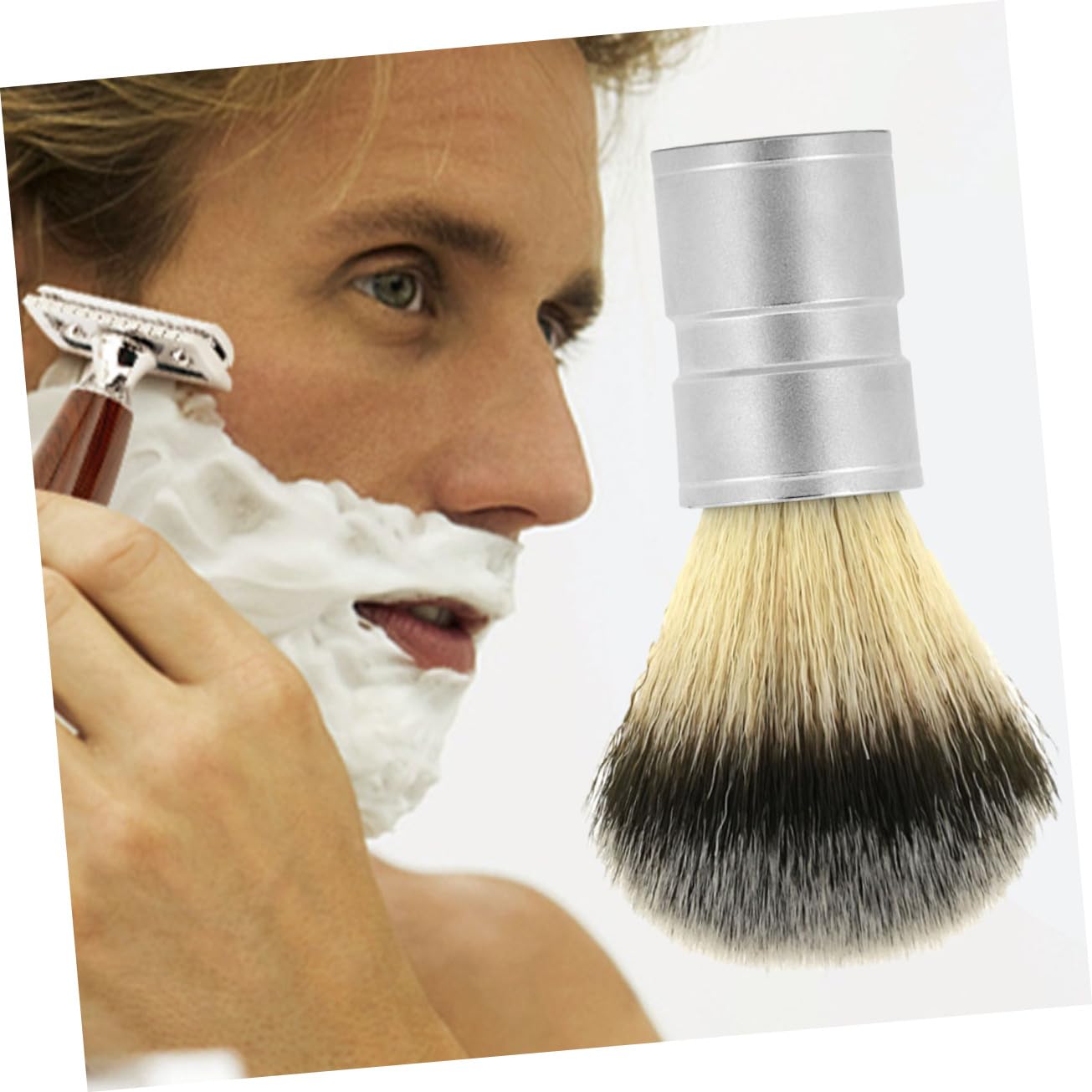 FRCOLOR 1pc Men's Shaving Beard Brush Alloy Handle Nylon Brush for Mustache Goatee Whiskers