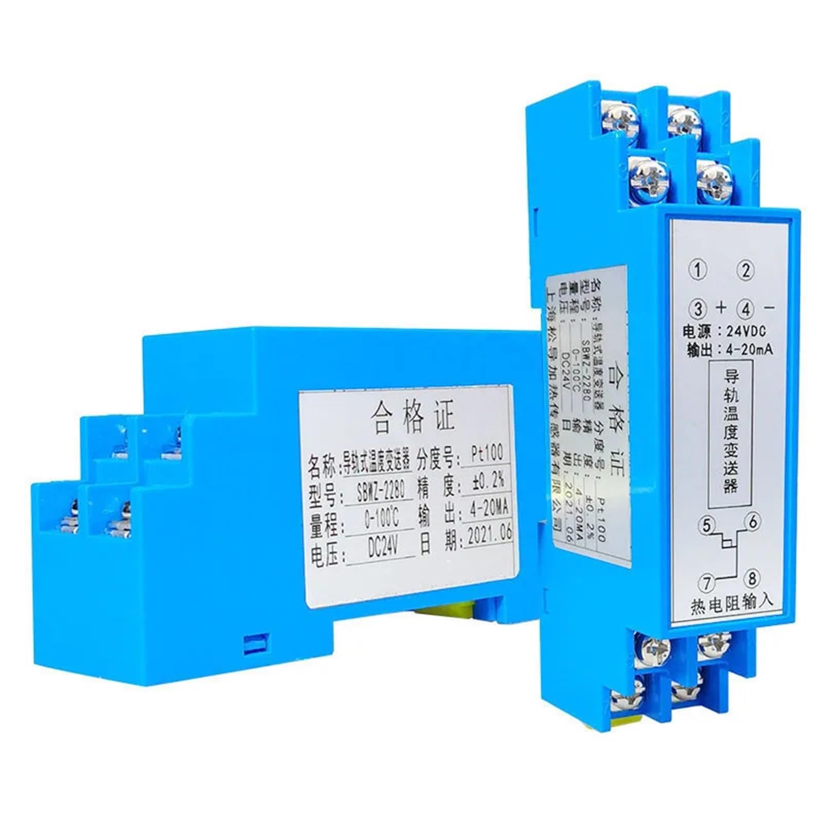 Transmisor de temperatura tipo carril Pt100 integrado 4-20ma transmisor de aislamiento de resistencia térmica termopar 1 Uds(0-250Degrees Celsius)