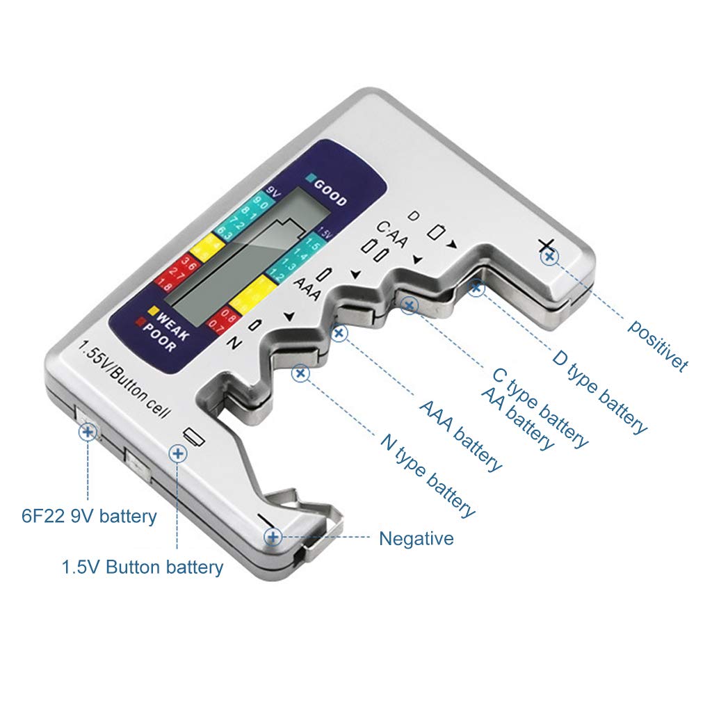 Battery Tester LCD Display C D N AA 9V 6F22 Button Cell Battery Capacity Check Detector Capacitance Diagnostic Tool