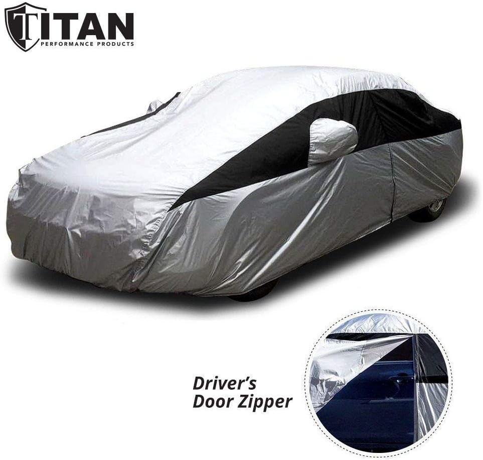 Titan Performance ProductsTitan Breathable Weather Proof Car Cover with Lock Straps - Fits Vehicles up to 508 Centimeters Long - Gray and Black