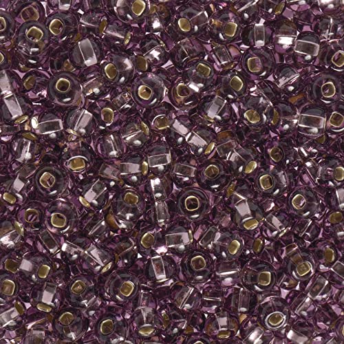 John Bead Czech Glass Seed Beads 6/0 Amethyst Silver Lined Beads for Jewelry Making Crafts, 23g Vial