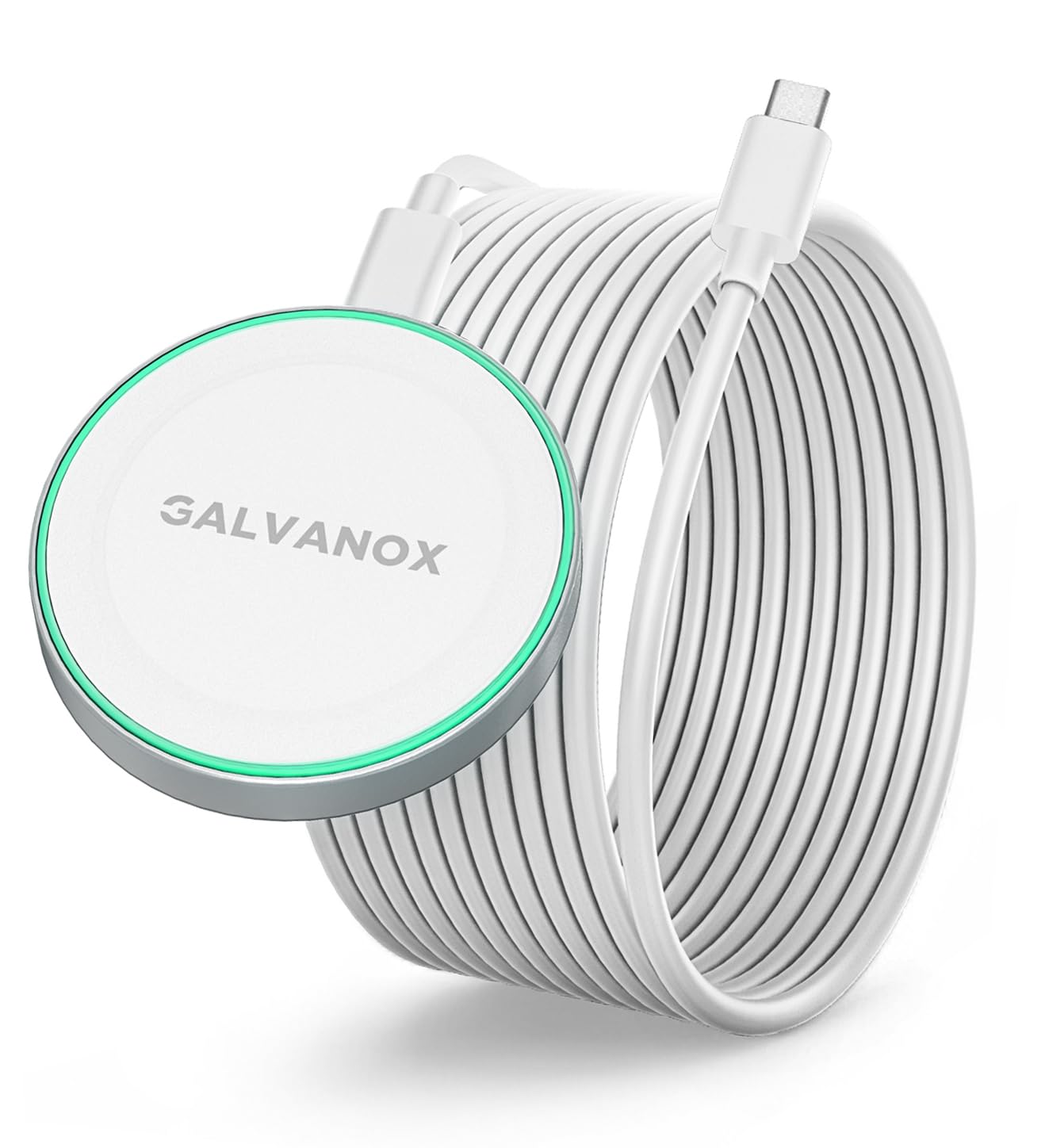 Galvanox Kompatibel mit MagSafe Wandmontiertes magnetisches kabelloses Ladegerät (15W) Schnellladung, aufklebbares klebriges Design mit langem abnehmbarem USB-C-Kabel (3,05 m) Weiß