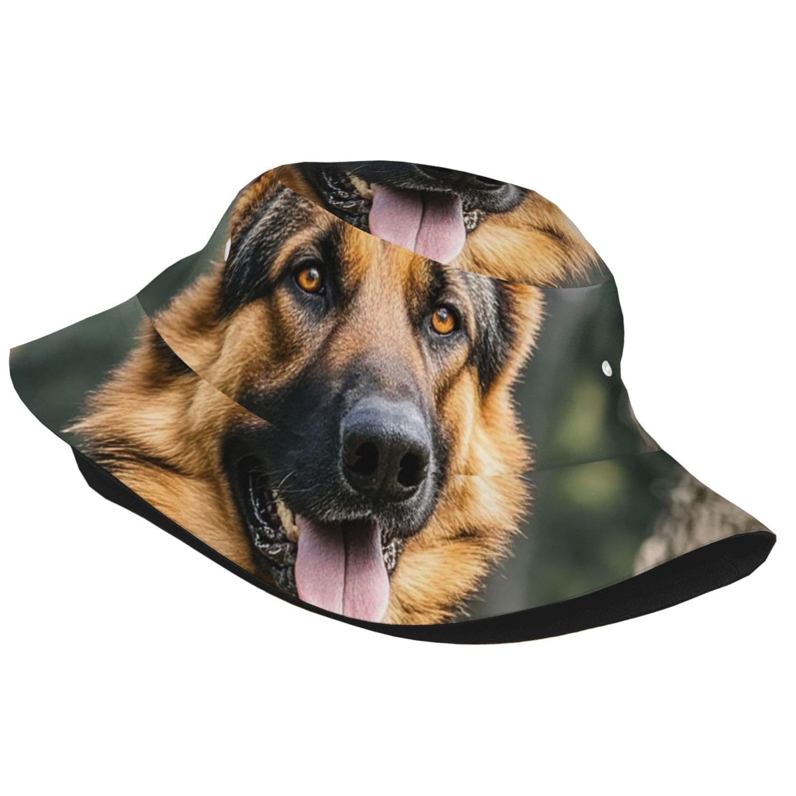 Unisex Cute Bucket Hat Summer Travel Fisherman Cap German Shepherd Beach Travel Sun Hat Outdoor Cap Black
