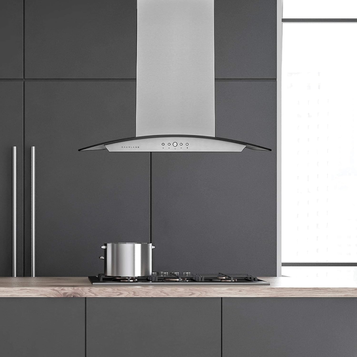 Dimension diagram for Hauslane IS-200 Island Range Hood