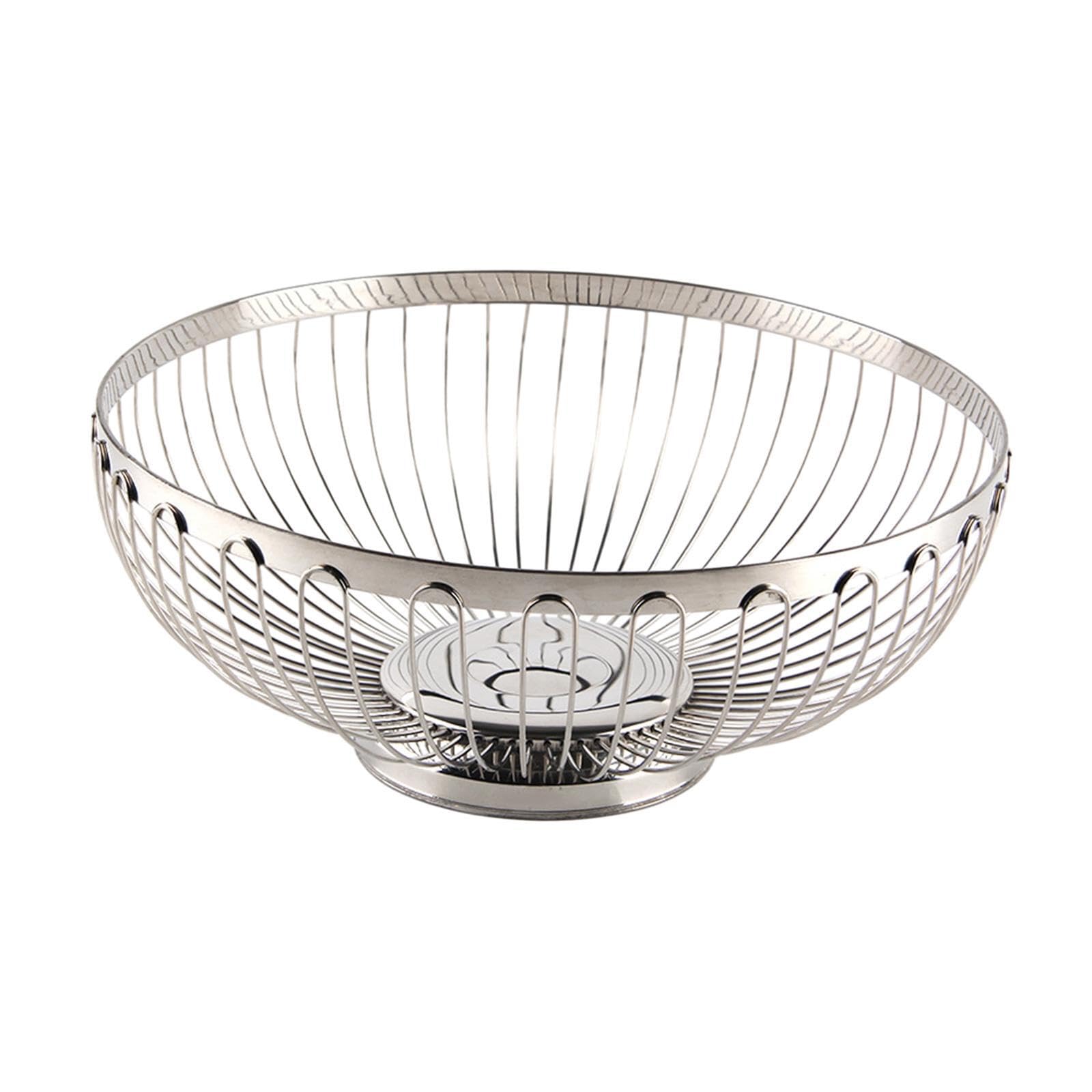 PUXZYAX Elegant Round Stainless Steel Fruit Basket Low Profile Storing Fruits And Vegetables Stylish Kitchen Storage Solution Kitchen Wire Fruit Basket , Silver , 20cm
