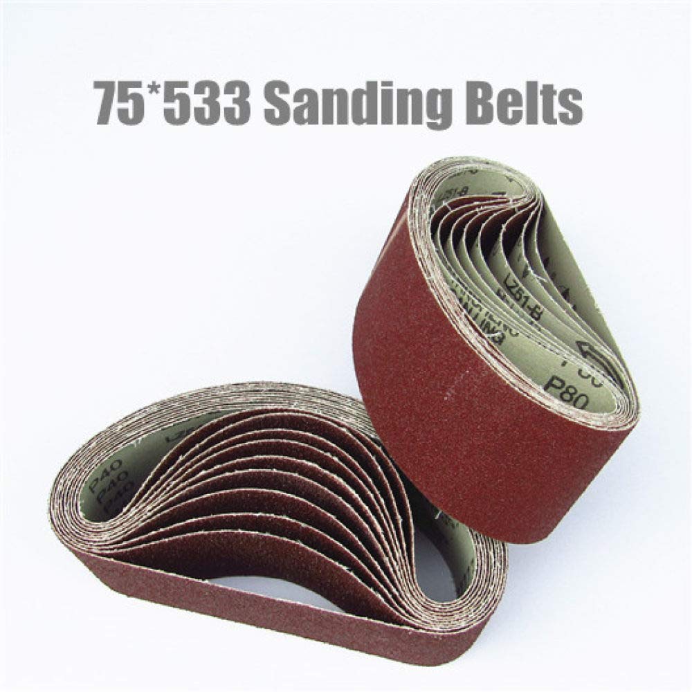 10 piezas 75 * 533 bandas de lijado 75 * 533 mm banda de lijado 3 '' * 21 '' Pantalla de lijado (grano 40 60 80120180) para lijadora de banda, 180