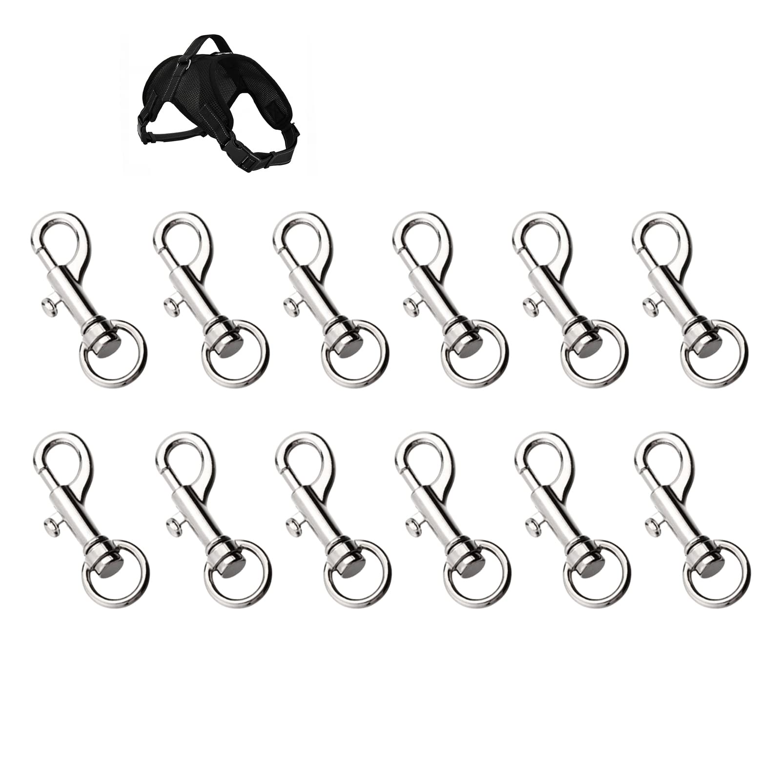 12 Pcs Swivel Eye Lobster Clasp Bolt Snap Clip Hook, Heavy Duty Trigger Clips,Metal Clips,Connecting Dog Collars and Keychains,Stainless Steel snap Hooks,