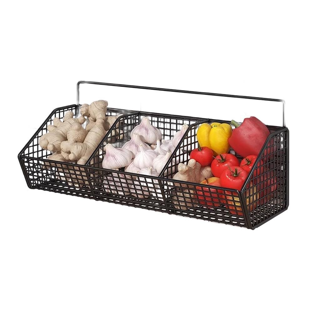 Gewürzregal zur Wandmontage, stanzfreier Küchenaufbewahrungs-Organizer für Knoblauch, Chili, Kräuter, Gewürzhalter, Metall, Schwarz, M 26 x 15 x 11 cm