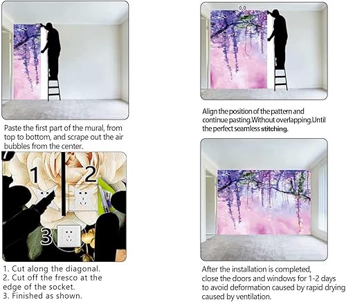 Miniatura 4 de ZYMECH Watercolor Flower Self Adhesive Wallpaper Customize Papel Tapiz para Baño Wall Clings Easy to Clean (W) 59" X(H) 59"