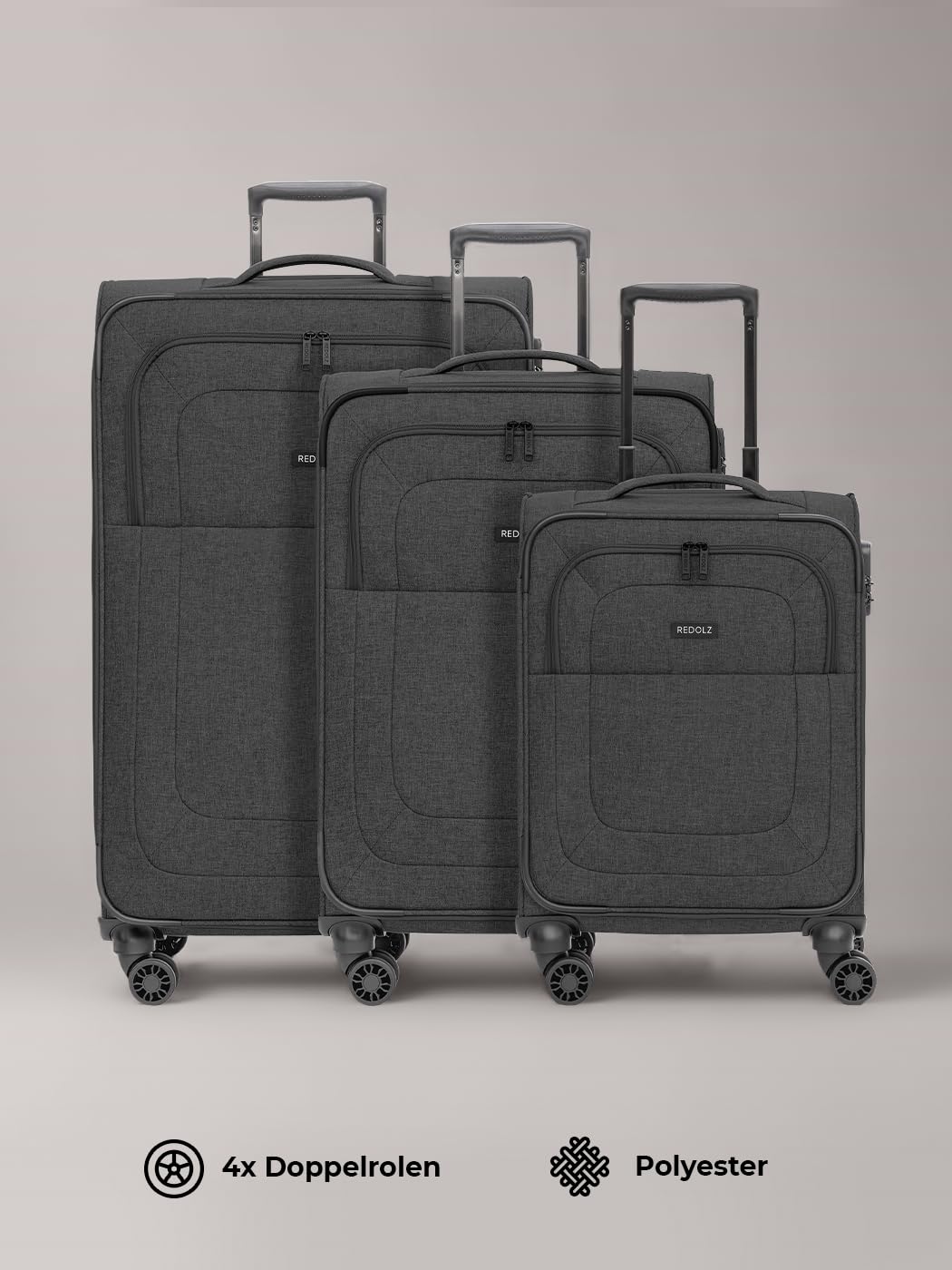 REDOLZ Koffer-Set 3-teilig Reise-Trolleys Softcase 4 Doppelrollen TSA-Schloss erweiterbar Essentials 12