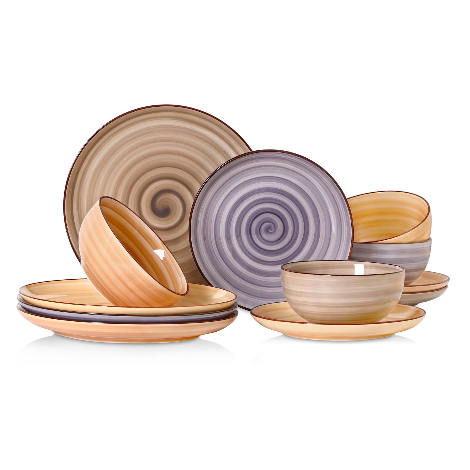 Ceramic Plates and Bowls Sets,12 Pieces Dinnerware Sets for 4,Scratch Resistant Dish Set,…