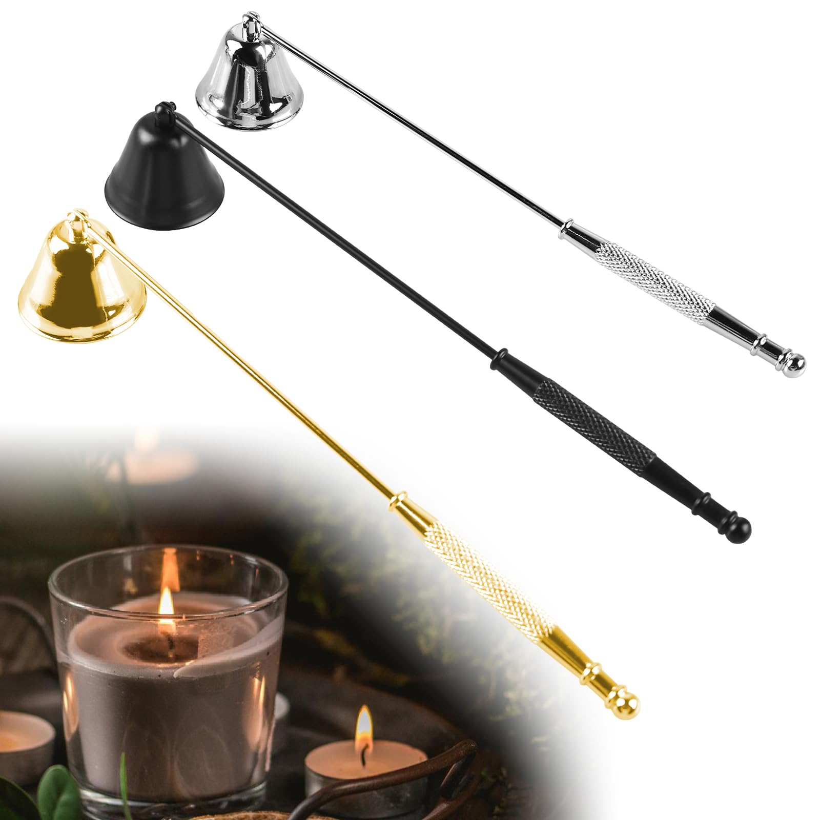 BORDEAG 3 Piezas Apagador de Velas de Acero Inoxidable Candle Snuffer con Mango Largo, Campana para Apagar Velas Decoración