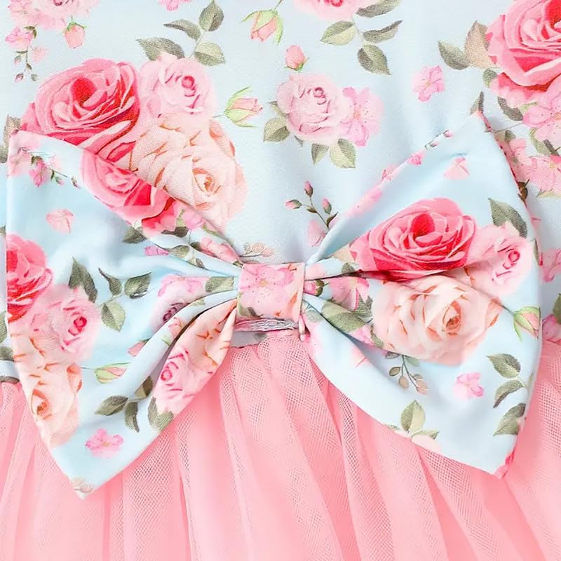 Image of Niren Enterprise Long Sleeve Printed Flower Belted Round Neck Baby Girl Frock with Knee-Length and A-Line Style
