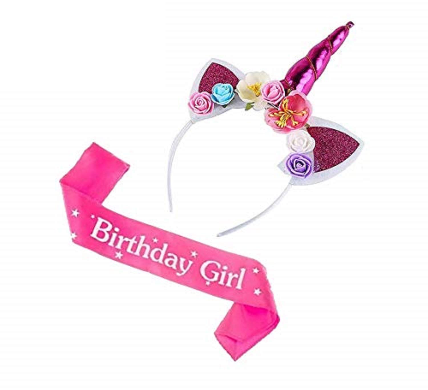 Festiko Unicorn Headband Birthday Girl Set-Headband and Pink Satin Sash Girls Happy Birthday Party Supplies Favors and Decorations (B084HCJ1SH) Amazon Price History, Amazon Price Tracker