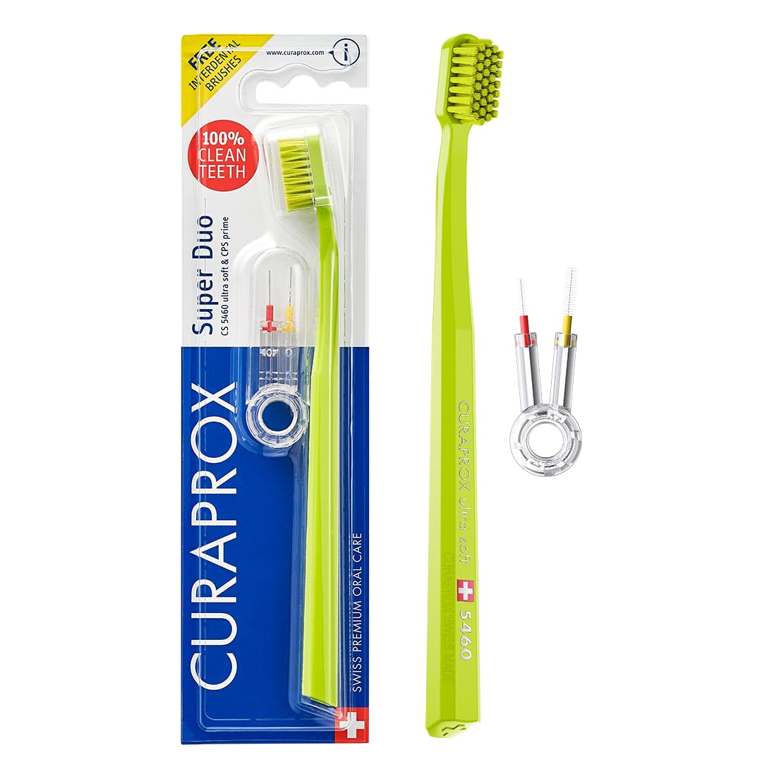 Curaprox Super Duo Pack – szczoteczka do zębów CS 5460 Ultra Soft + szczoteczki międzyzębowe i uchwyt Duo | Delikatna pielęgnacja dziąseł i czyszczenie powierzchni zębów | Szwajcarska pielęgnacja jamy