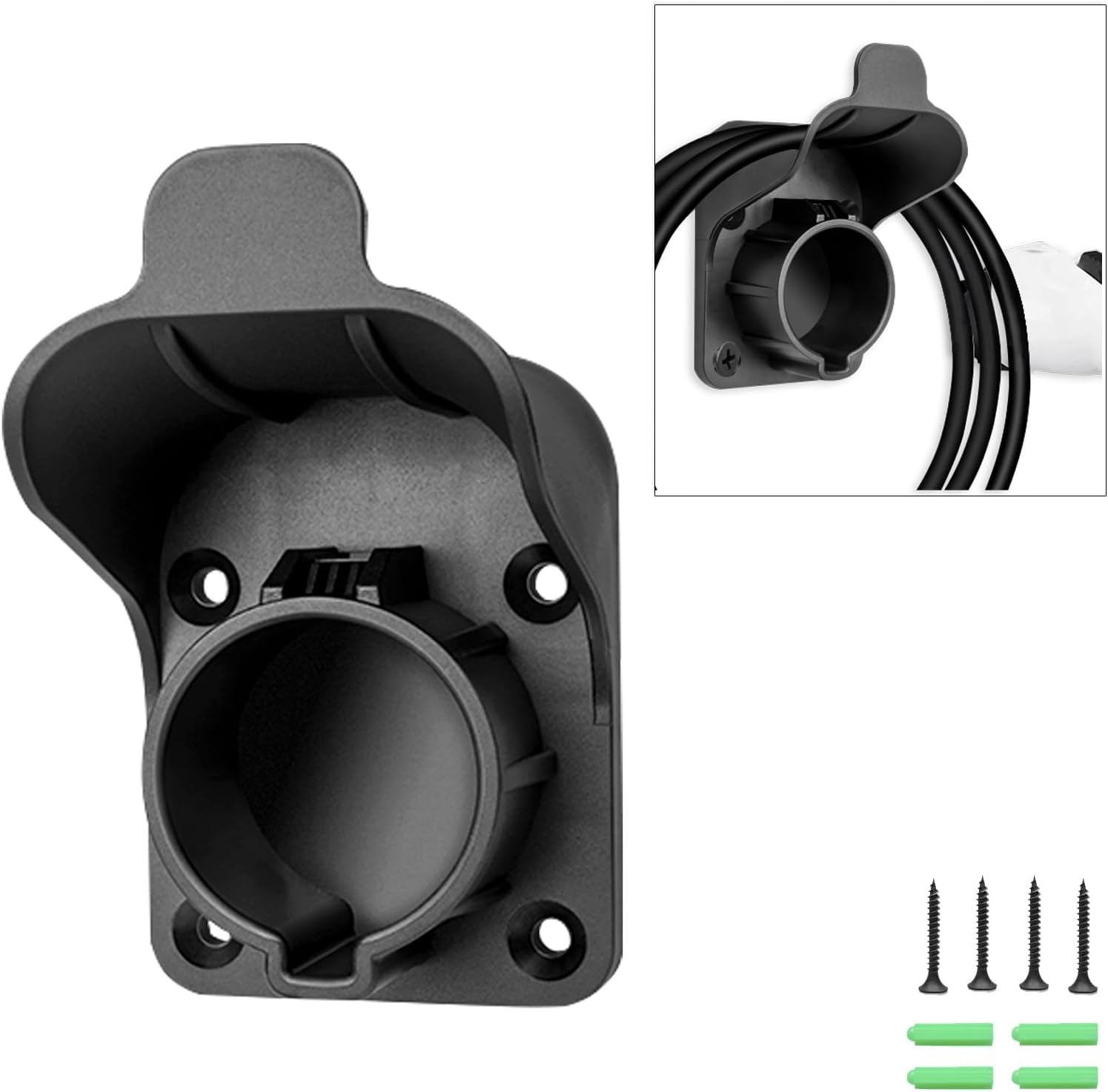 Wall Mount EV Charger Holder for SAE J1772｜Universal Charging Cable Organizer Holster｜Weatherproof Electric Car Plug Dock｜Space Saving Indoor/Outdoor