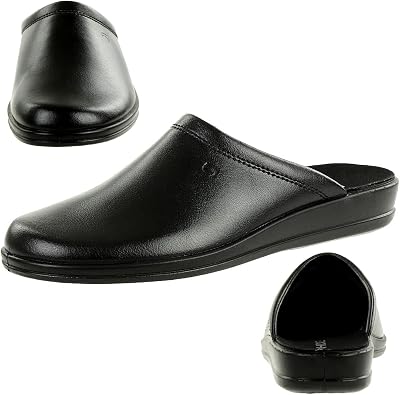 Rohde Mens Mule Leather Slip On Slippers 43 M EU/ 9 M US Black