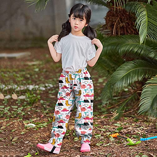 Toddler Boys Girls Cotton Lined Waterproof Splash Rain Pants Print Reflective Mud Rain Pants for (Pink-e, 5-6 Years)3