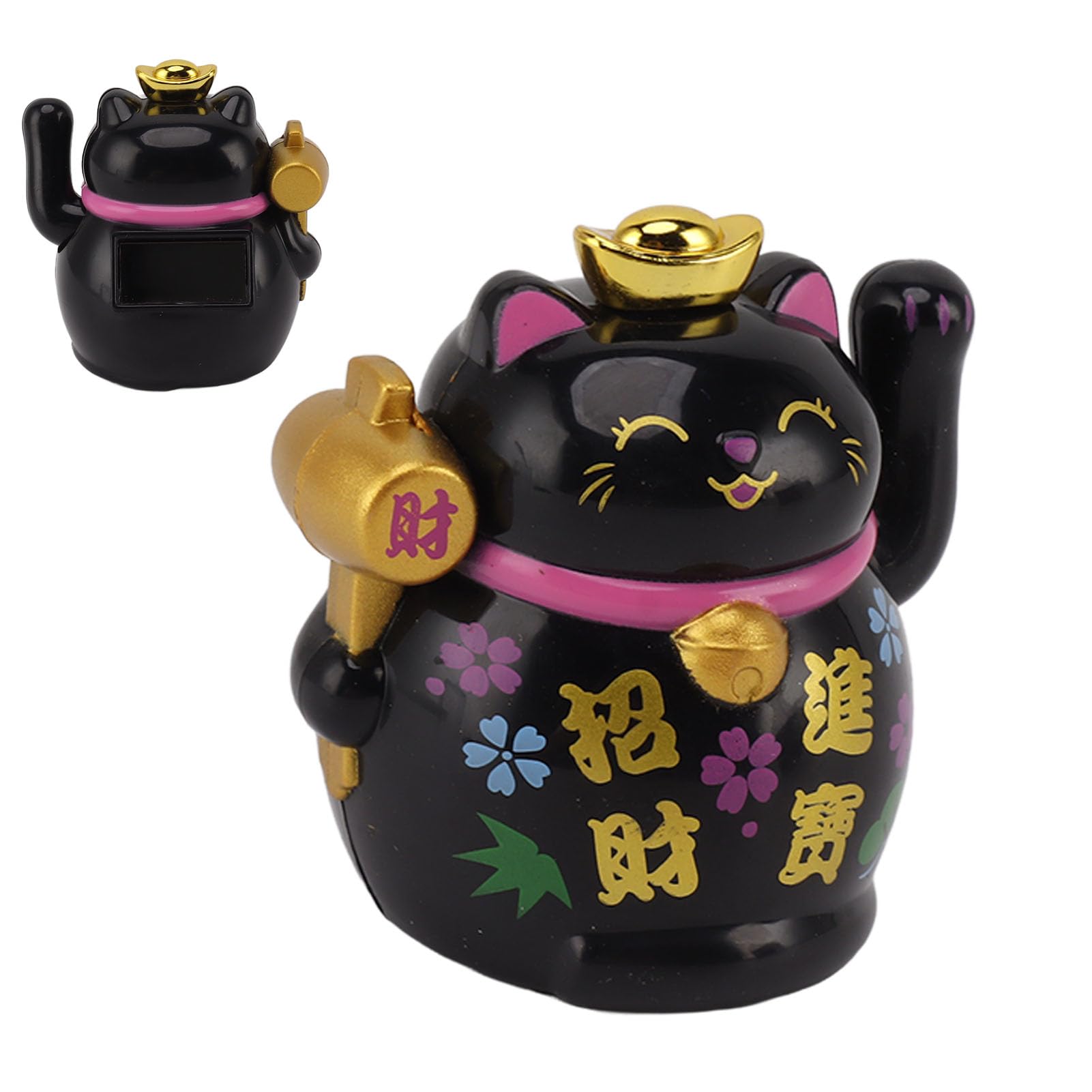 Lucky Cat Ornament, Solar Panelu Sunlight, Plastikowe ramię do Plastikowego Ramienia Kota Fortune dla Planszy (BLACK)
