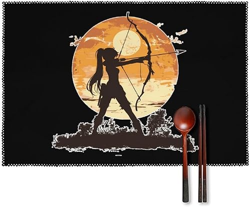 Juego de 6 manteles individuales con diseño de arco y arco vintage para niña, juego de 6 manteles individuales resistentes lavables para decoración