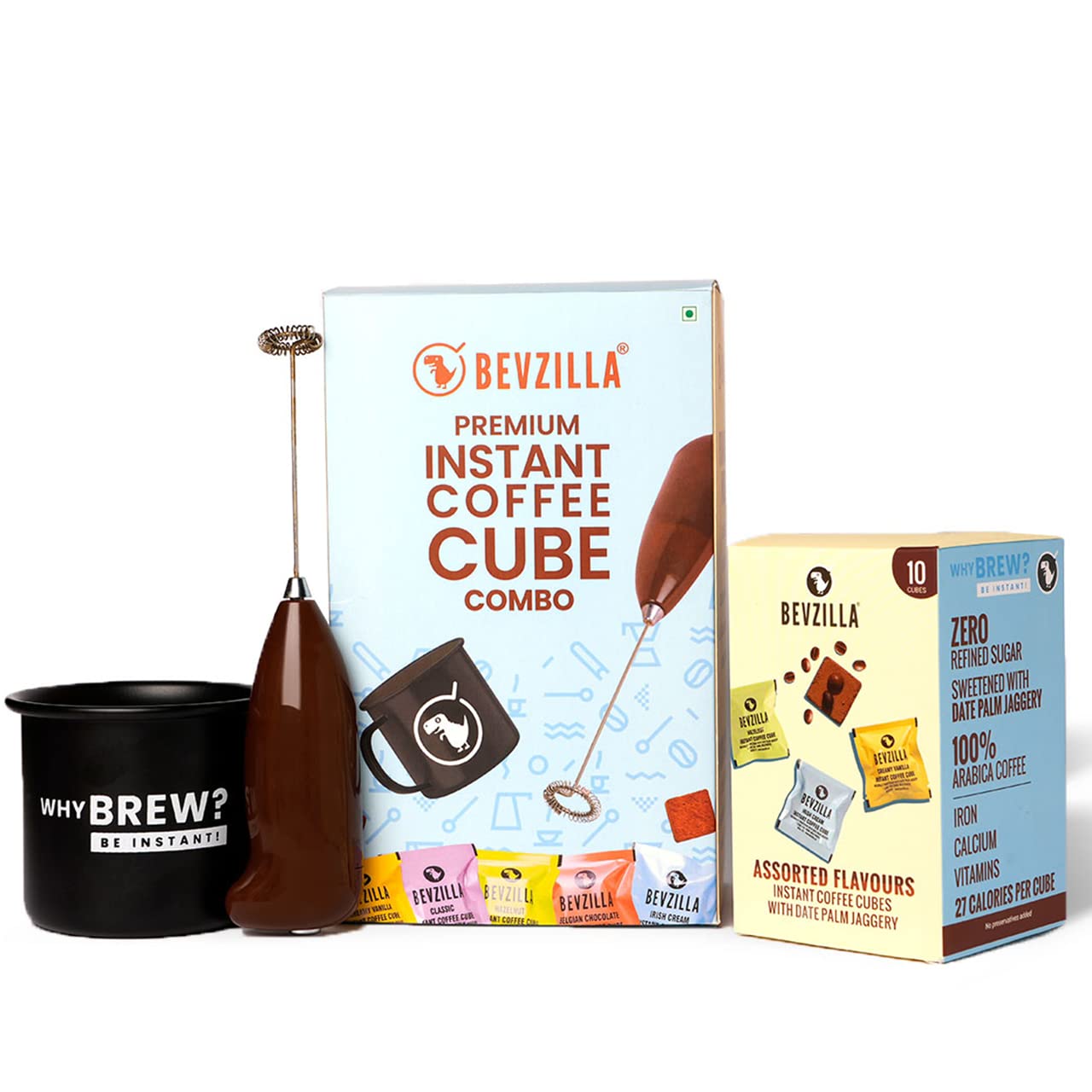 Bevzilla Gift Box of 10 Assorted Instant Coffee Cubes With Electric Frother & Enamel Mug| 100% Arabica Coffee |Date pam Jaggery| Healthy Coffee| Festive Gifting | Premium Box| Gift Box| Best Gift (B0B6NRSB2Q) Amazon Price History, Amazon Price Tracker