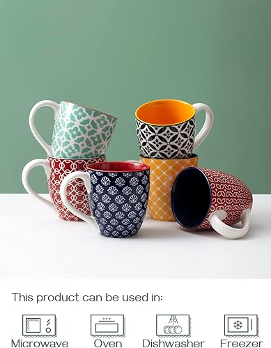 Miniatura 6 de DOWAN Juego de 6 tazas de café, tazas grandes de porcelana de 16 onzas para café, té y cacao, colores vibrantes