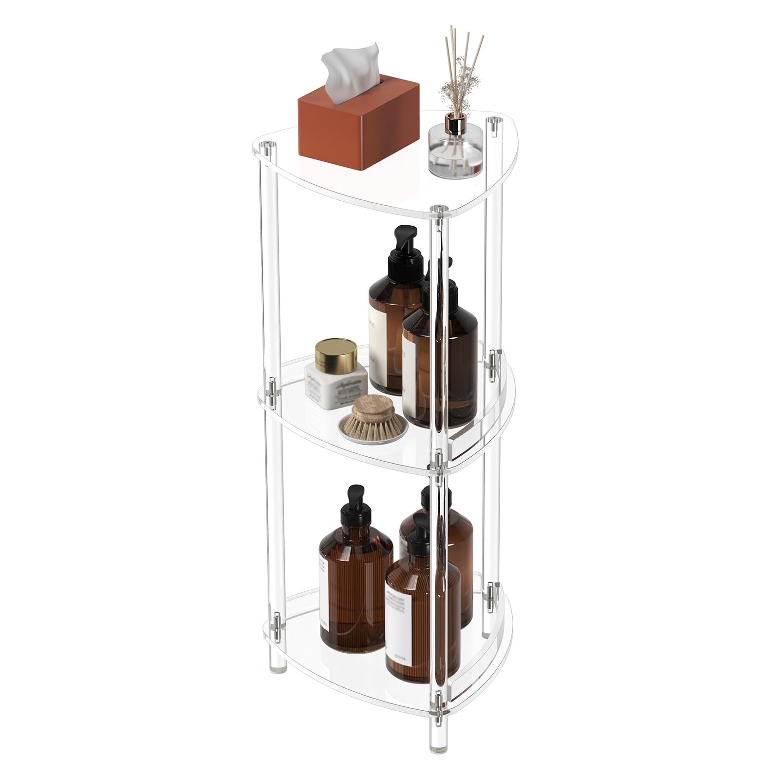 Aquiver Acrylic Standing Shower Caddy - Triangle Shower Organizer Stand - 3 Tier Corner Shower Caddy Shower Organizer Shelf for Inside Bathroom,