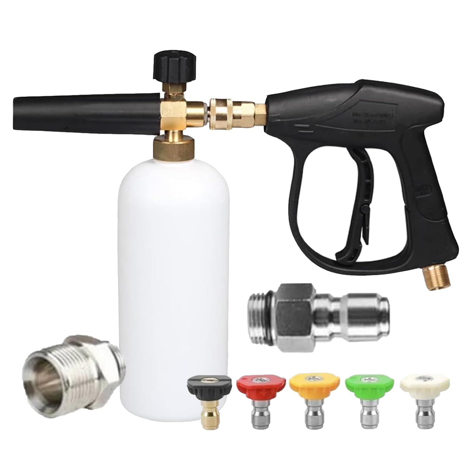 Lancia schiuma, cannone schiuma per idropulitrice ad alta pressione, lancia neve da 1 L con 5 ugelli per schiuma, dispenser di sapone, bottiglia foamer, pistola per schiuma per la pulizia dell'auto