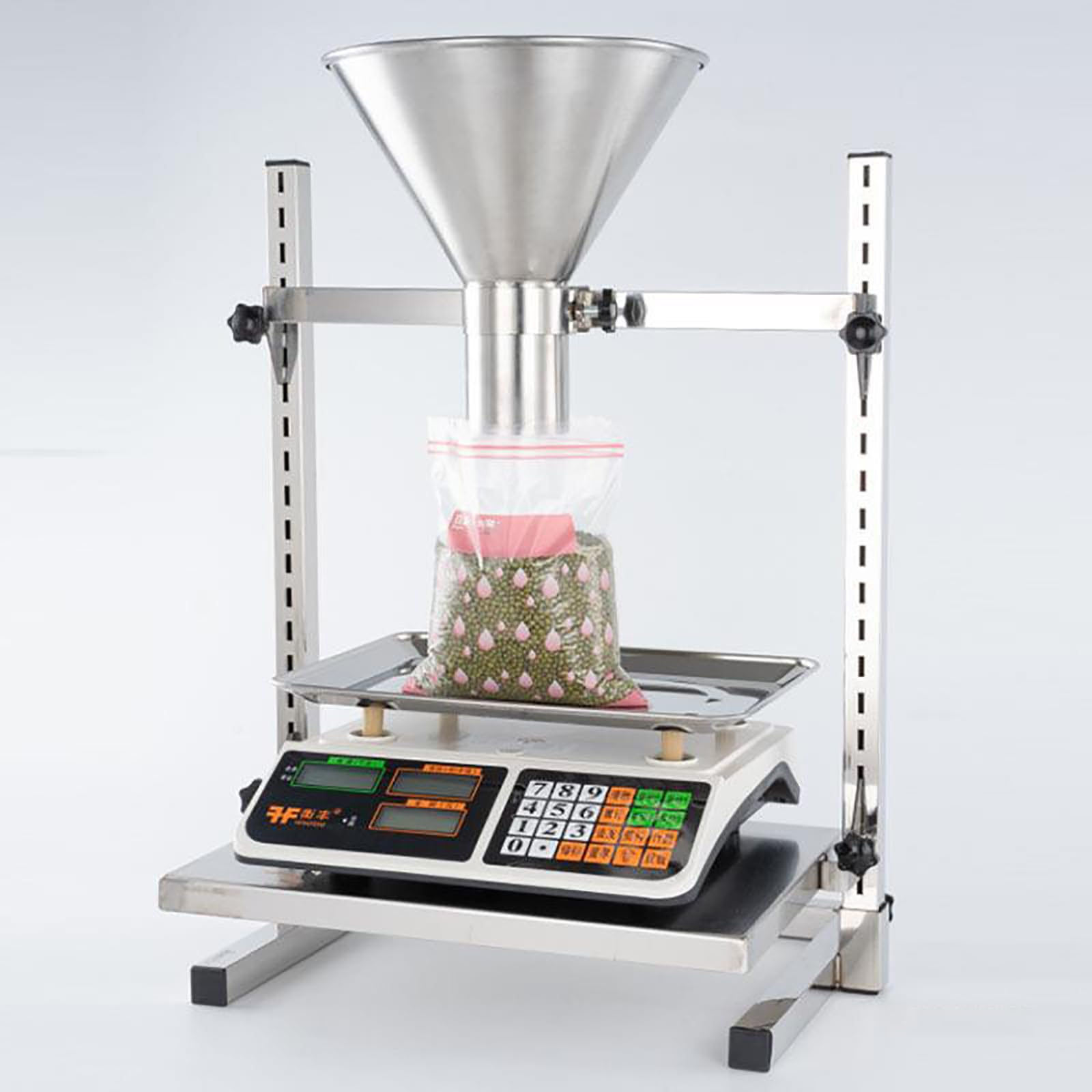 MObyat Embudo De Llenado Manual, Tolva De Alimentación De Acero Inoxidable 304 con Soporte, Bandeja Elevable Ajustable, Diseño De Boca Ancha, Tamaño del Puerto De Descarga De 6 Cm (Opcional)