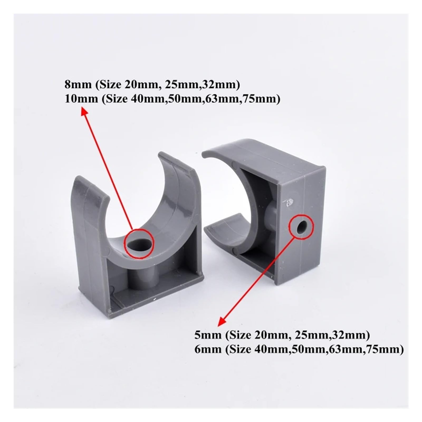 1~20 stücke 20-75mm Grau PVC Rohr Klemme Kunststoff U-förmigen Halter Garten Wasser Anschluss bewässerung UPVC Rohr Zubehör(Size 50mm,20 Pieces)