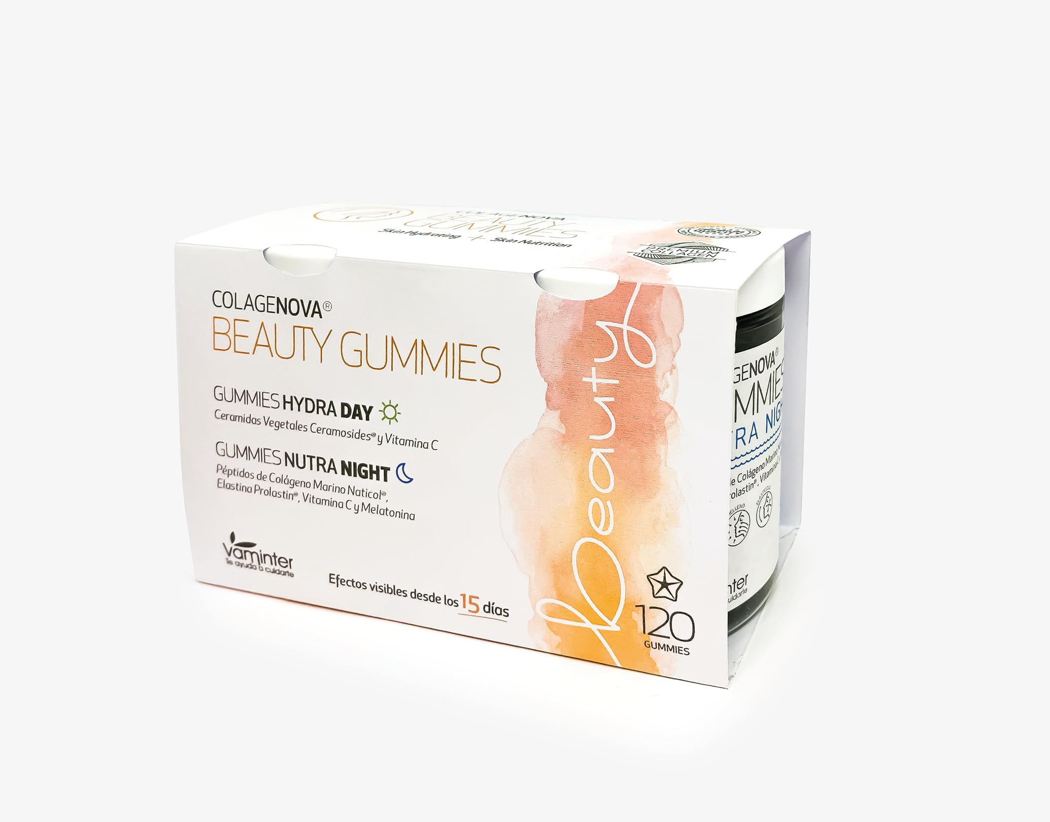 COLAGENOVA, Beauty Gummies, Idra Day con Ceramidi e Vitamina C e Nutra Night con Peptidi di Collagene Marino, Elastina, Vitamina C e Melatonina, Idrata la tua Pelle Giorno e Norche, 120 Gummies