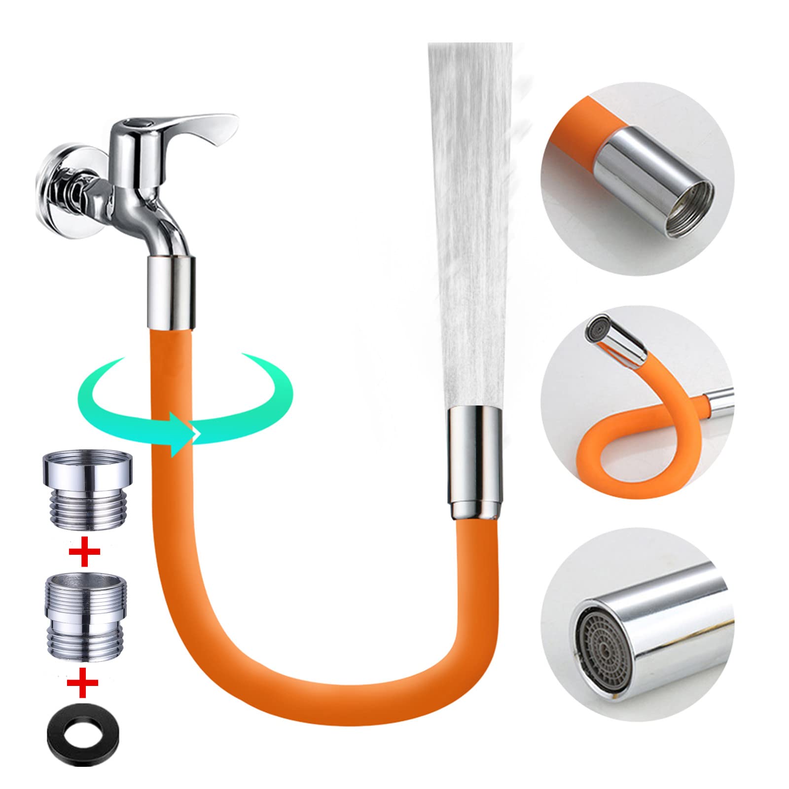 JINYEEZY Faucet Extender Universal Faucet Extension Tubes Flexible 360 degree free bending adjustable hose Extension with 2 Adapters Faucet Sprayer Extension Hose Tube for Kitchen Bathroom (19.6in)