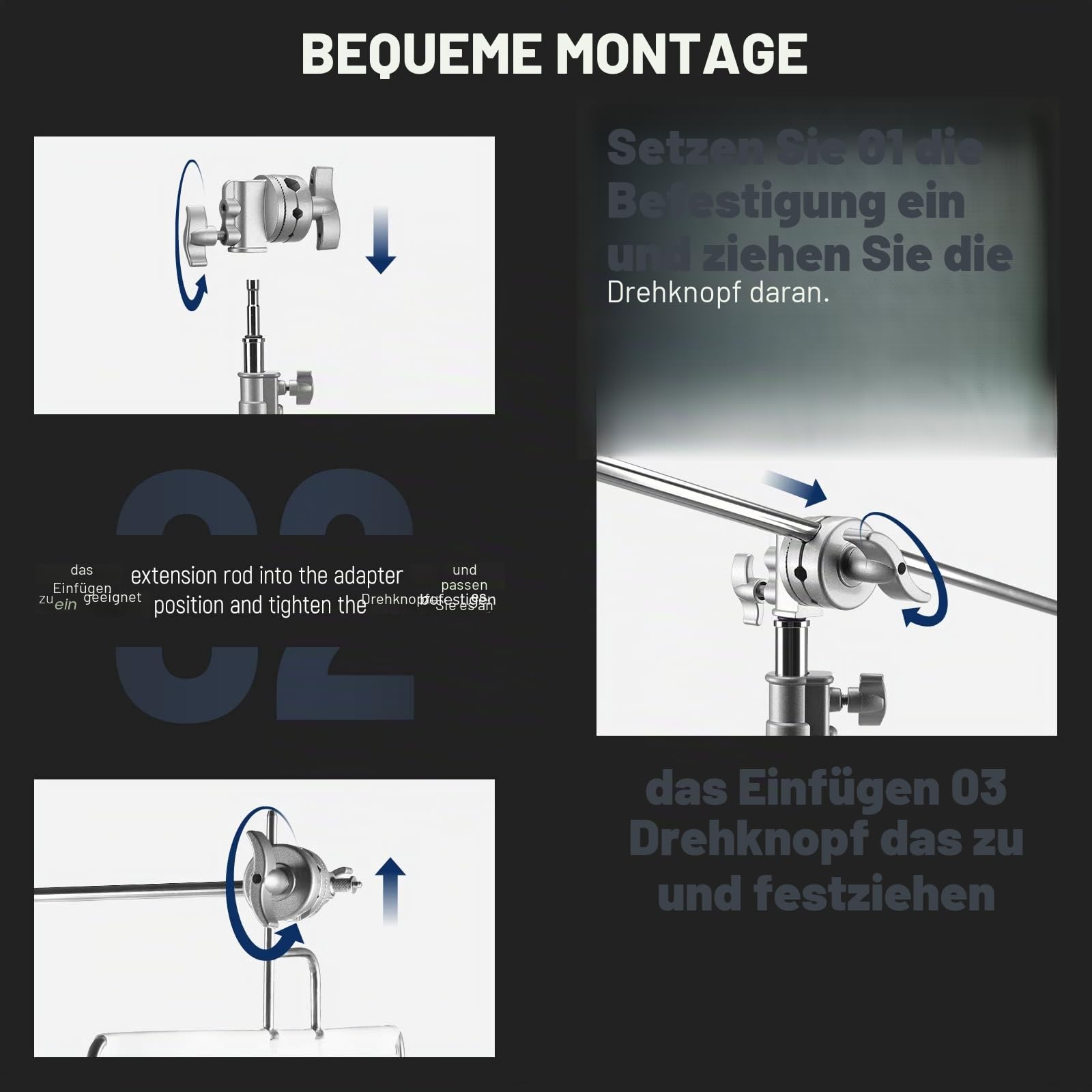 NEEWER Multi Functional Heavy Duty 2,5 Zoll Grip Head Swivel Head Holder Montageadapter für Light Stand, Extension Boom Arm und andere Fotoausrüstung mit 1/2,1/4,3/8,5/8 Zoll Mount (Silber)