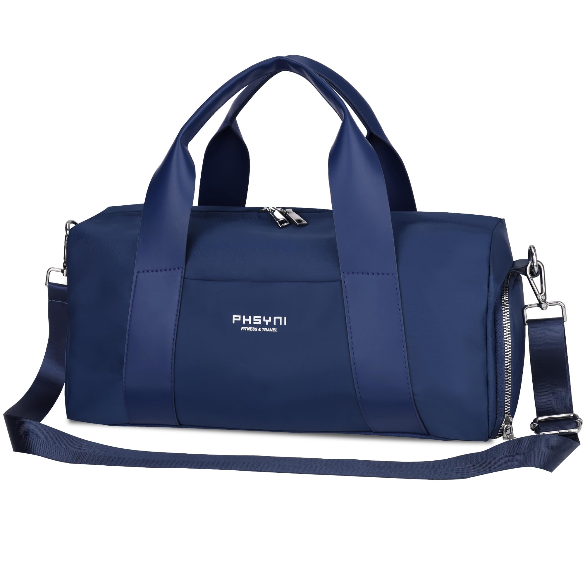 Small Gym Bag for Girls Kids,Sport Duffle Bag for Women Fitness Workout, Travel, Dance, Ballet, Swim with Shoes Compartment & Waterproof Pocket,Easy Carrying Pu Leather Handle (Navy, 16"-Small)