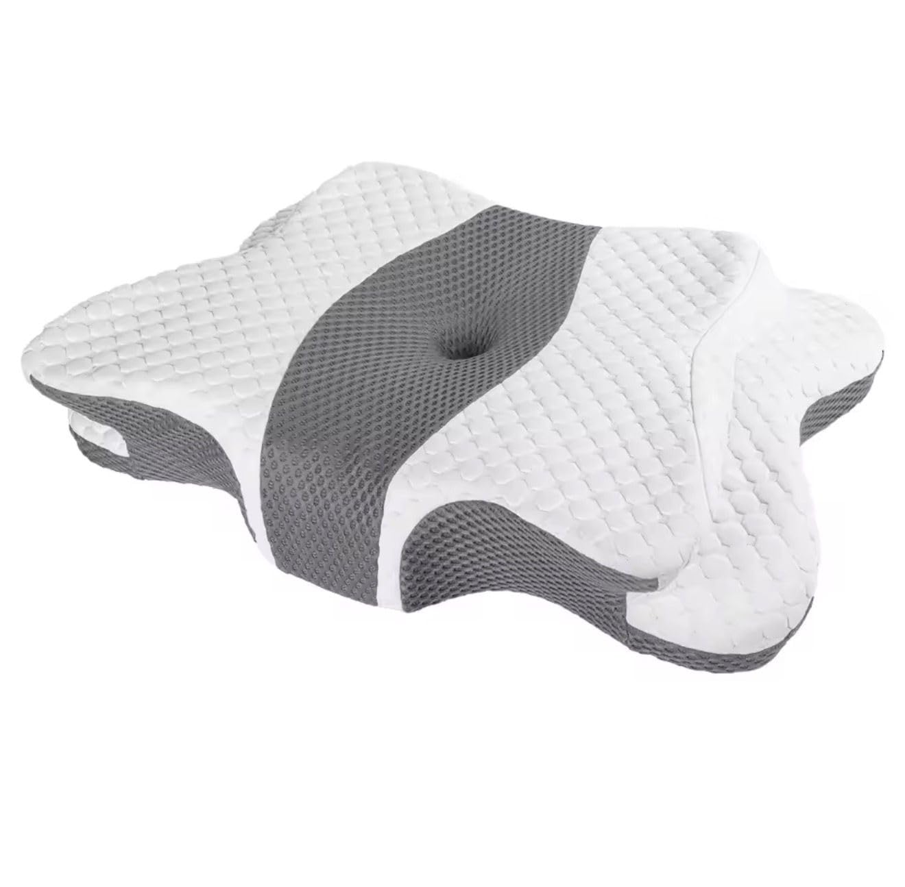 Genérico Almohada Cervical Ergonómica de Espuma Viscoelástica, Diseño Mariposa 4D, 64x38x14 cm, Funda Lavable, para Dolor de Cuello y Hombros