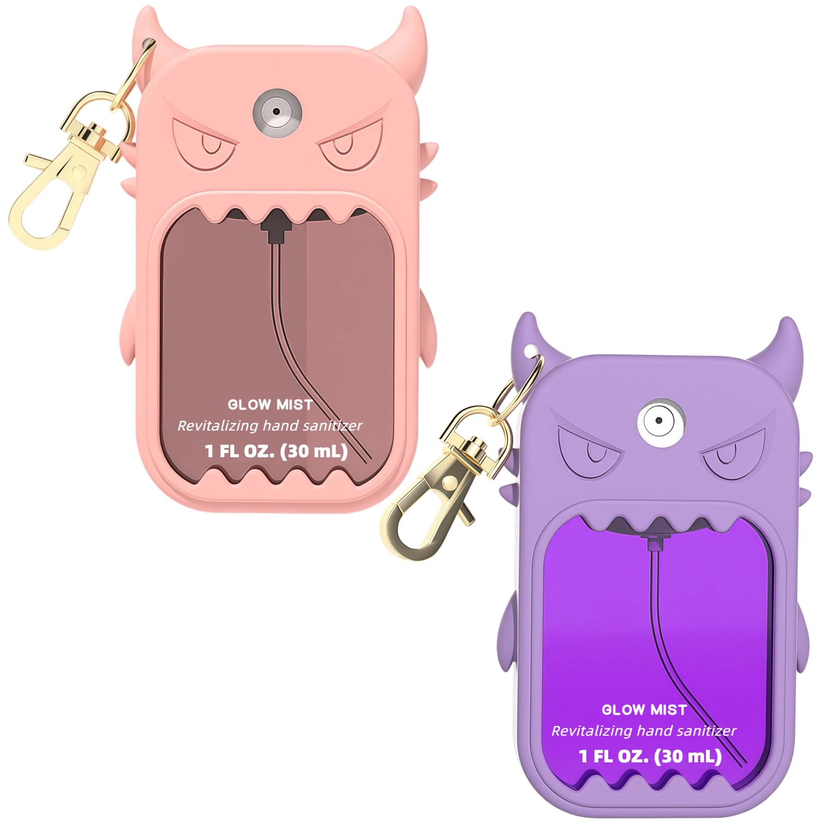 Paquete de 2 fundas de silicona de 30 ml compatibles con el spray desinfectante de manos Touchland (rosa y morado)