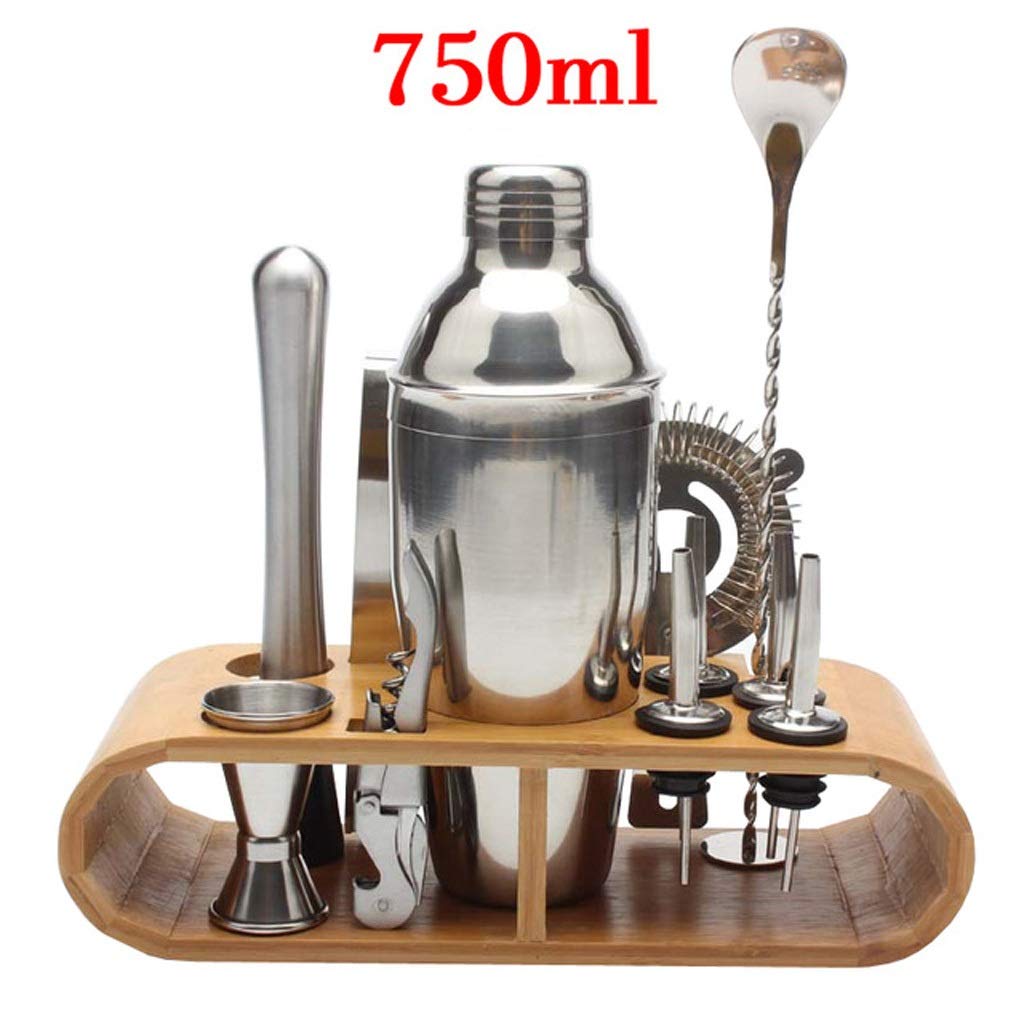 de cocteles de Piezas Set de Kit de 750 ml / 550 ml Juego de Herramientas de Barra de Acero Inoxidable Conjunto con Elegante Soporte de bambú (Size : 550ML)