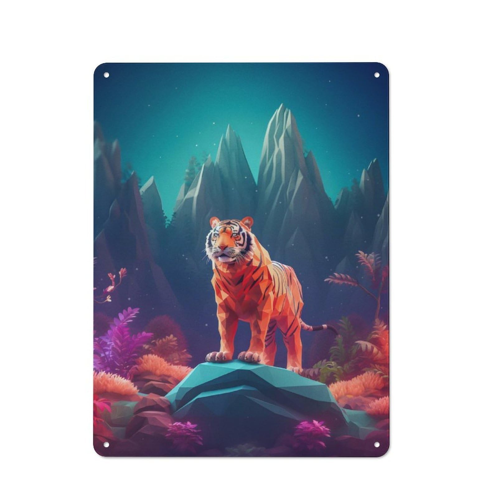 Rustic Vintage Metal Sign 40x30cm Featuring Tiger Blue Night, Home Bar Decor for Cafe, Pub, Workshop Or Home Bar
