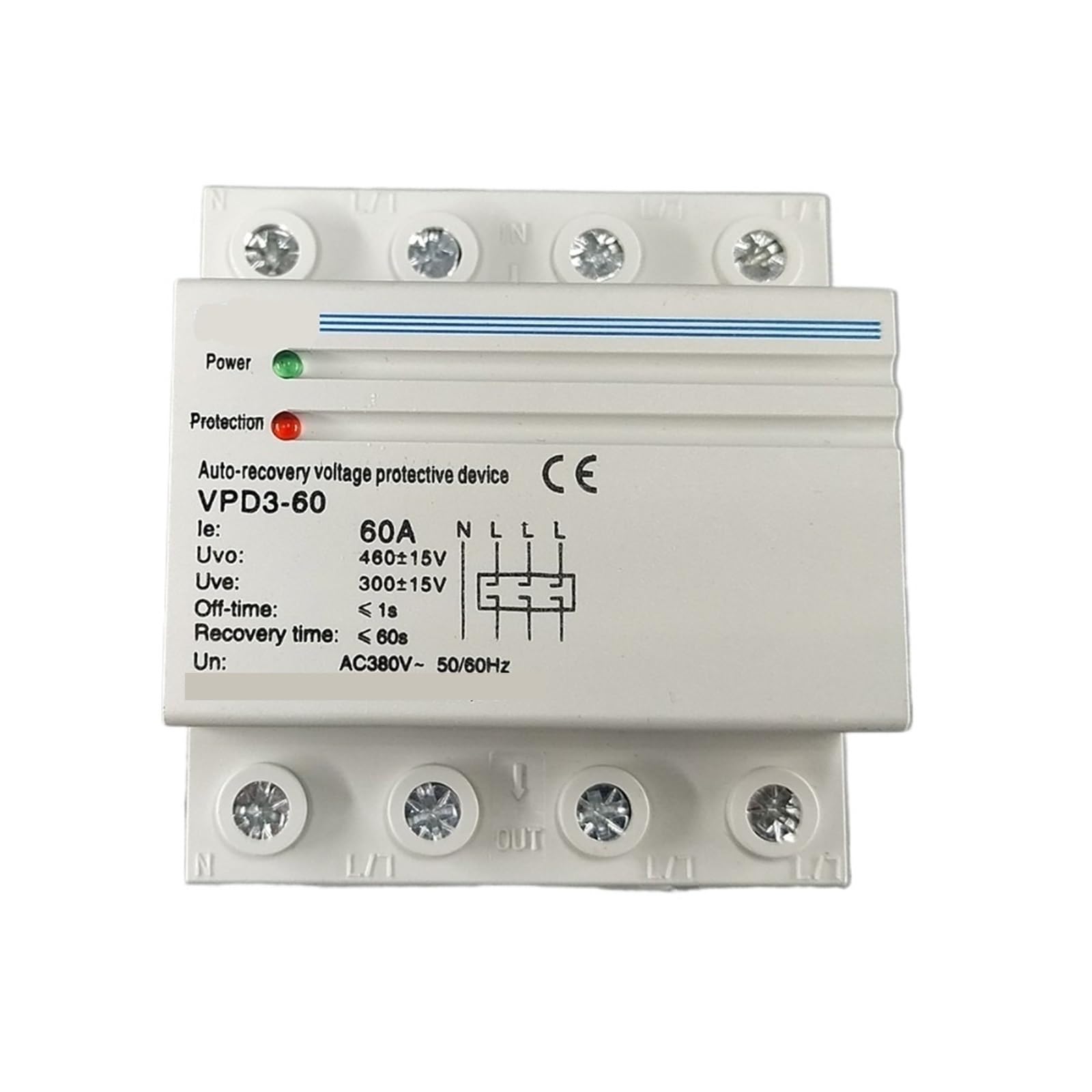 Relais de protection triphasé automatique VPD3-60 380V 60A format rail DIN - 5
