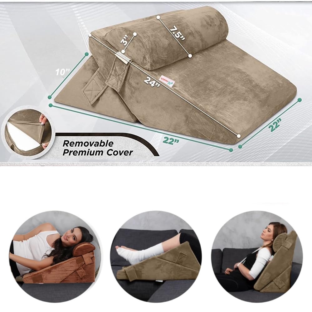 Grin Health Memory Foam Arthopedic Bed Wage Pillo Head with Head Rest Adjustable Veg Cushion, Acid Reflux, Nenticulture, GERD leg support, back support, pregnancy (Brown) Grin Health Memory Foam Arthopedic Bed Wage Pillo Head with Head Rest Adjustable Veg Cushion, Acid Reflux, Nenticulture, GERD leg support, back support, pregnancy (Brown)