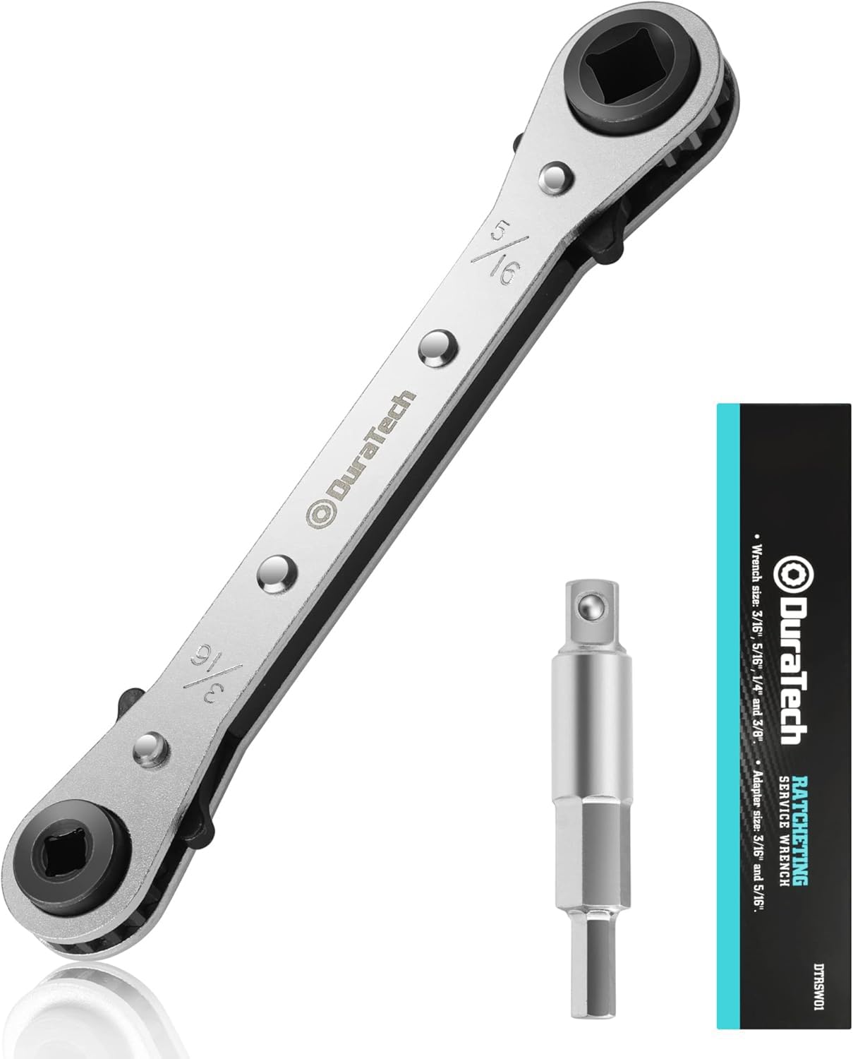 DURATECH 4 IN 1 HVAC Service Wrench, 3/16", 1/4", 5/16", 3/8", Air Conditioning & Refrigeration Equipment, Hex Bit Adapter