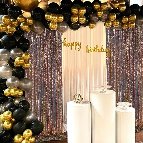 Image of Sparkly Sequin Backdrop Curtains 4 Pcs 2ftx8ft Black Gold Birthday Party Backdrop Sequence Sequin Drapes Fabric